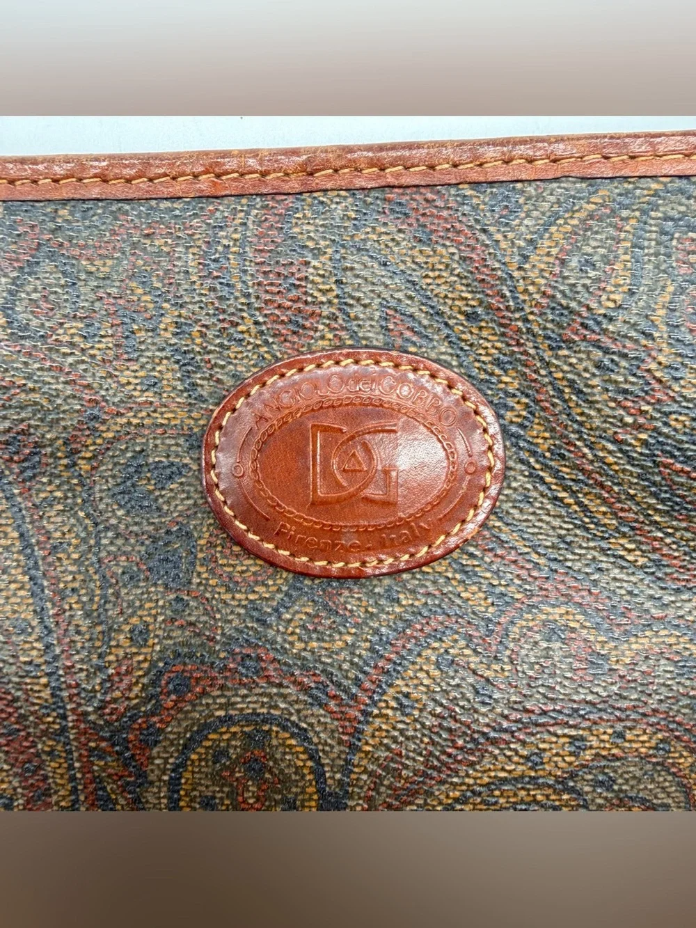 Vintage Angiolo Del Gobbo Paisley Leather Clutch Bag Firenze Italy Unisex Tuscan
